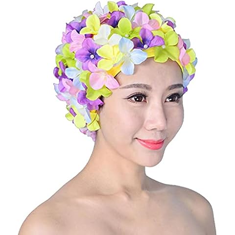YHUS Vintage Floral Petal Retro Swim Caps Bathing Caps for Women, Ladies Flower Long Hair Care Bath Cap Hat Women Casual Sports Swimming Hat, Retro Breathable Swim Caps with Flowers(Multicolor) Cover
