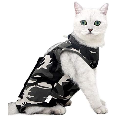 oUUoNNo Cat Wound Surgery Recovery Suit for Abdominal Wounds or Skin Diseases, After Surgery Wear, Pajama Suit, E-Collar Alternative for Cats (L, Camouflage) Cover