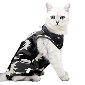 oUUoNNo Cat Wound Surgery Recovery Suit for Abdominal Wounds or Skin Diseases, After Surgery Wear, Pajama Suit, E-Collar Alternative for Cats and Dogs… (S, Camouflage)