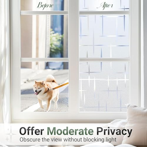 Image of CREON Window Privacy Frosted Glass Window Film (24 X 60 Inch) Decorative Privacy Cling UV Blocking Staic Cling Bathroom Glass Frosting Sticker Non-Adhesive Front Door Cover, Cross Pattern