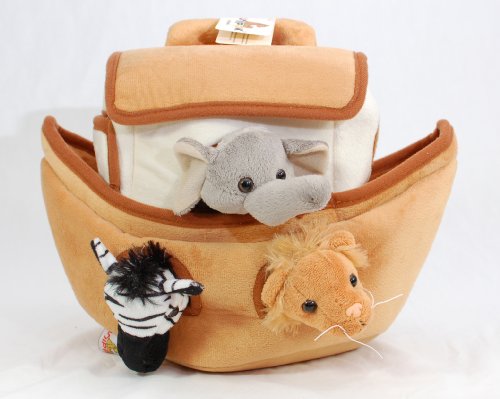 Plush Noah's Ark with Animals - Six (6) Stuffed Animals (Lion, Zebra, Tiger, Giraffe, Elephant, and White Tiger) in Play Ark Carrying Case