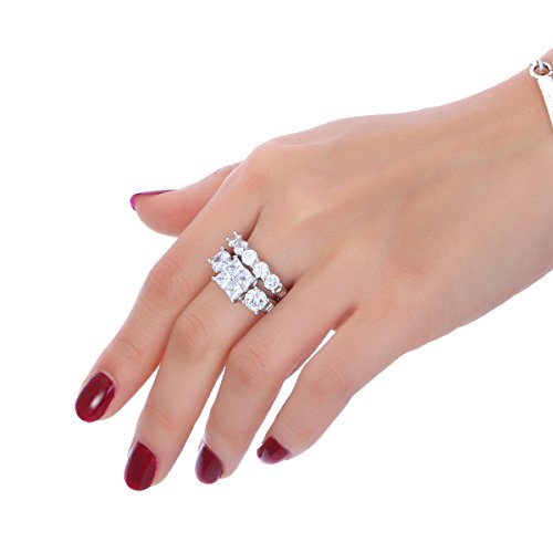 Princess Wedding Rings for Women - Brilliant Cubic Zirconia Big Engagement Bridal Sets Size 5-112
