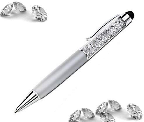 Elegant pen/stylus for touch screens, with rhinestones and crystals, incl. pouch, ideal as a gift, suitable for most TouchPad screens, grey