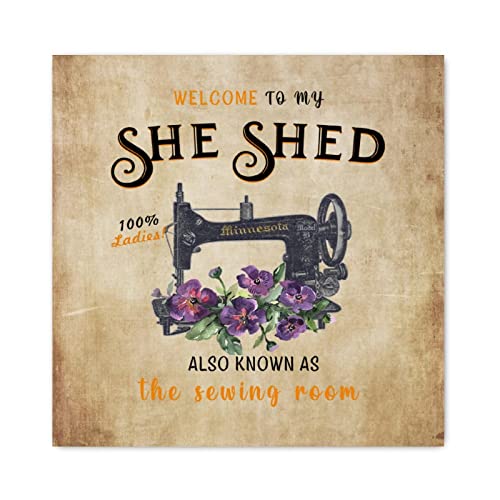 Panneau She Shed pour coin couture déco style ferme vintage floral 40cm