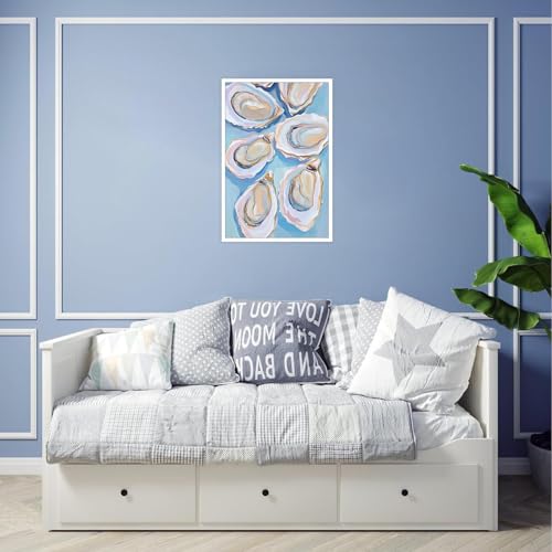 Image of Pastel Blue Oyster Shell Poster Abstract Coastal Shell Canvas Wall Art Funky Colorful Summer Beachy Picture Prints Painting For Home Living Room Kitchen Restaurant Wall Decor 12x16in Unframed