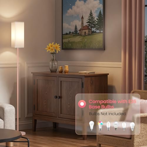 Image of Floor Lamp, Pole Lamp with Foot Switch, Modern Standing Lamp Shade, Minimalist Freestanding Lamp (Bulb Not Included), for Living Room, Bedroom Office ETL Listed, Pink and White PCW07LD05