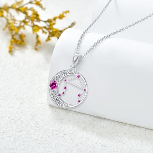 Zodiac Constellation Necklace with Birthstone,925 Sterling Silver Horoscope Astrology Celestial Pendant Necklaces Jewelry for Women Her Wife Gifts for Birthday Christmas2