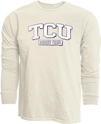 TCU Horned Frogs NCAA Officially Licensed Long Sleeve T-Shirt Ivory Dyed Ringspun Vintage, Small
