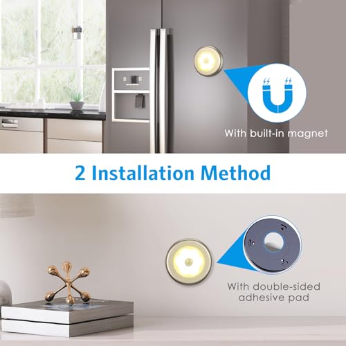 Image of AMIR 3.15 inch Motion Sensor Light, 6 Pack Cordless Battery-Powered LED Night Light, Stick-Anywhere Closet Lights Stair Lights, Safe Lights for Hallway, Bathroom, Bedroom, Kitchen (Golden - Warm White)