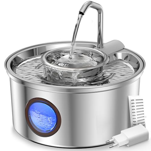 Kittyspout Fuente De Agua Para Gatos, 3,2 L Bebedero Con Ventana Transparente, Tazón De Acero Inoxidable Extraíble, Ultra Silenciosa, Filtro De 5 Capas