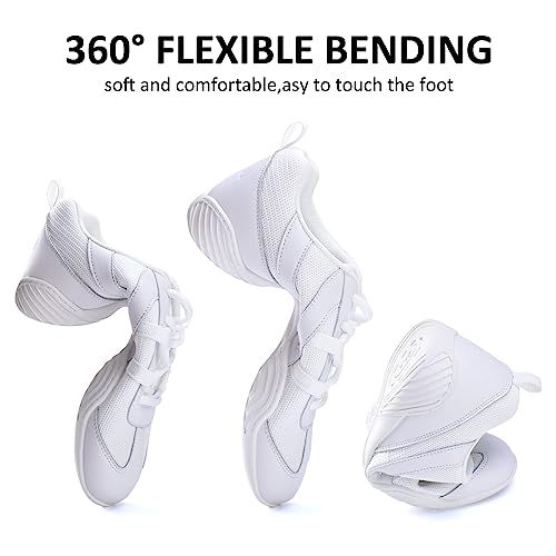 Jituue White Women Cheer Shoes Walking Girls Tennis Soft Dance Cheerleading Sneakers(White,7.5 #TOP2