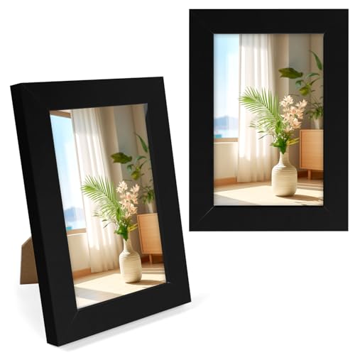 DERAYEE Cadre Photo Noir avec Support 10 * 15CM 1PCS,Cadre Photo Bois en MDF avec Fermeture à Visser, Panneau Arrière,Verre Plexiglas de Haute Qualité