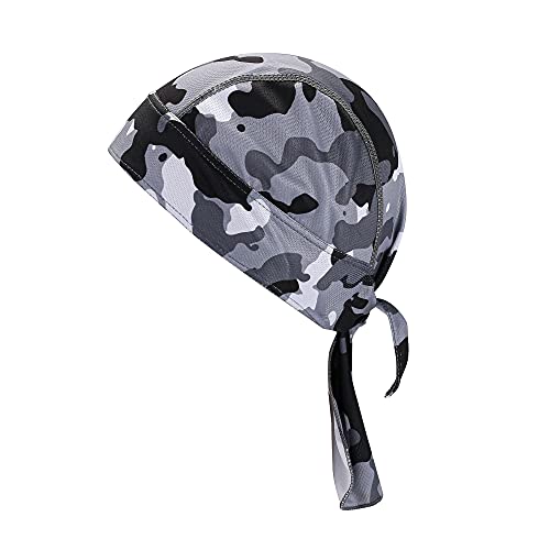 ACBungji Sports Bandana Kopftuch Atmungsaktiv Piraten Kopfbedeckung Schnell Trocknende Fahrradmütze Hip Hop Cap Tuch für Wandern Klettern Laufen Radfahren Motorradfahren (Tarnung-Grau) Cover