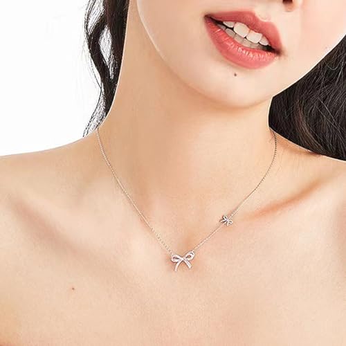 Pink Rhinestone Bow Necklace Dainty Cute Gold Silver Bow Pendent Choker Necklace Jewelry Gift3
