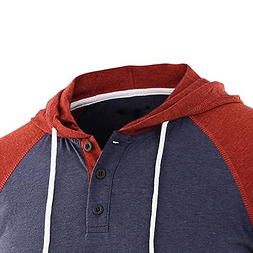 Maiyifu-GJ Men's Patchwork Long Sleeve Sweatshirt Hoodie Pullover Casual Shirts Loose Button Lounge Sportswear3