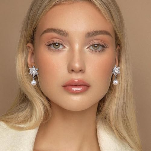 LOLIAS 925 Sterling Silver Snowflake Earrings for Women - Christmas Dangle Drop Stud Earrings With Sparkling Pearl CZ - Hypoallergenic Holiday Jewelry Gifts - Image 2