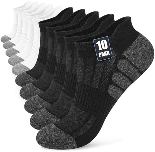 Stoeury 10/20 Paar Sneaker Socken Herren Damen, Atmungsaktive Sportsocken | 82% Baumwolle, Atmungsaktiv, Gepolstert, Feuchtigkeitsableitend, Fußgewölbestütze, Dauerhaft — FüR Allta