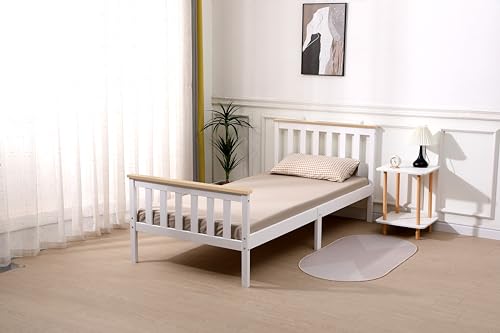 Starlight Beds Somnium Premium Improved & Stronger Design Solid Pine White Shaker Wooden Bed Frame, White/Natural Top, Size Small Double 4ft