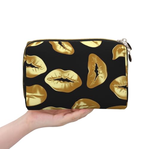 Trousse de maquillage petit format en cuir doré étanche anti-fuite zippée