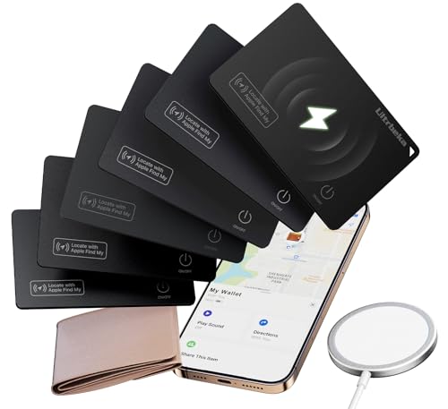 Image of Ultrbeka Wallet Tracker Card 6 Pack with 1 Wireless Charger, Rechargeable Bluetooth Trackers for Wallets, Works with Apple Find My, IP68 Waterproof, Apple MFi Certified, iOS Only