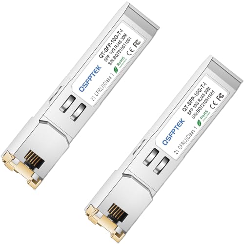 Image of QSFPTEK 10GBASE-T SFP+ to RJ-45 Industrial Grade, 10Gbe SFP Copper Ethernet Module Networking Transceivers Mini gbic Compatible SFP-10G-T-S-I, -40~85C, 30m, Other Open Switch, 2pcs