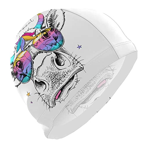 Dallonan Bonnet de bain en polyester motif vache arc-en-ciel et étoiles Cover