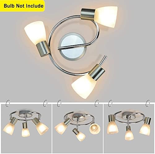 Depuley 3 Way Flush Fitting Ceiling Light with Frosted Glass Lampshades, Matt Nickel Chrome Swiveling Spots, Rotatable Kitchen Spotlights for Hallway, Kitchen, Living Room, E14 Bulb Base(No Bulbs)