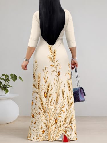 Image of PinkPatty Women's Plus Size V Neck 3 /4 Sleeve Boho Maxi Dress with Pockets