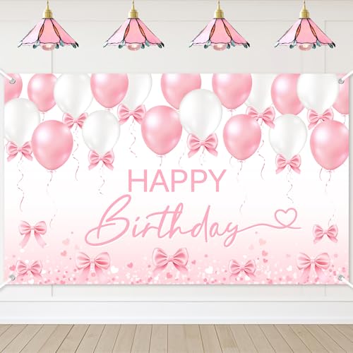 Banner de cumpleaños con lazo rosa para decoración miniatura 1