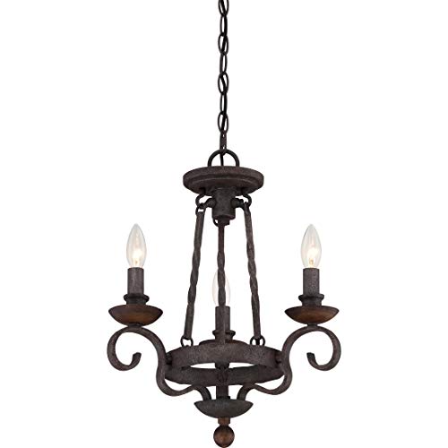 Image of Quoizel Noble 15.5 inch Candle-Style Chandelier, 3-Light, Rustic Black | Solid Wood Accents, European Style, Adjustable Height Up To 74 inch