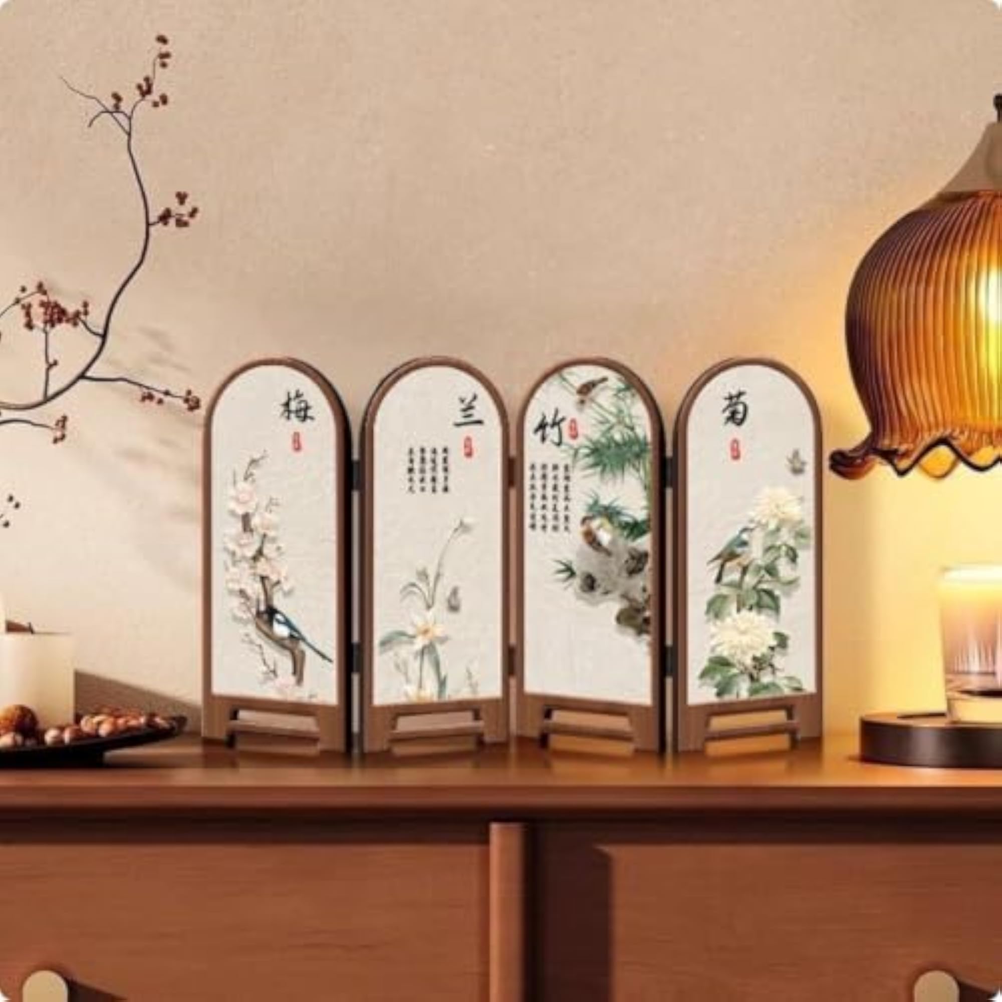 Tabletop Folding Screen Dark Lumber Color Decorative Panel
