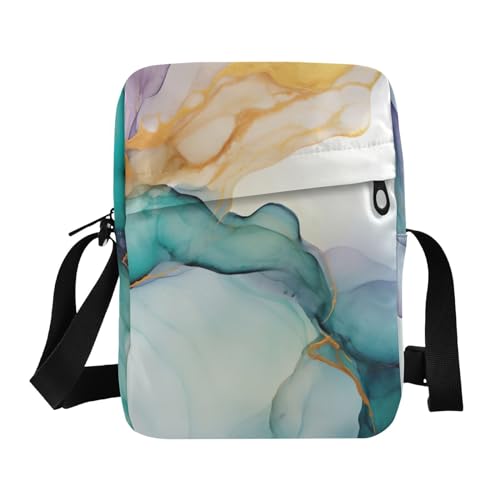 Crossbody Bag Green Purple Gold Marble Messenger Bag for Women Men Purse Shoulder Bag Satchel Bag with Adjustable Strap 214A4676