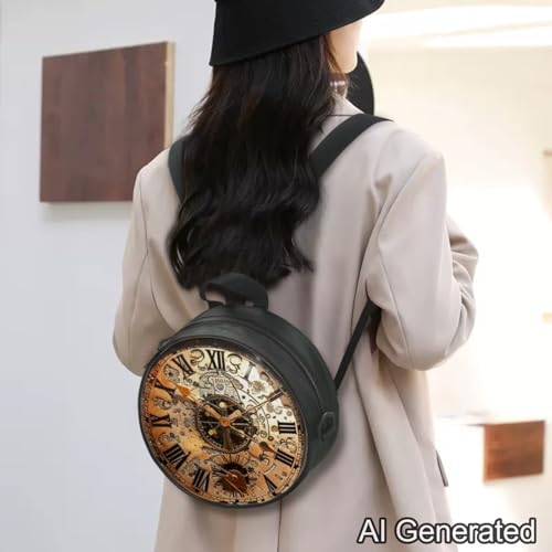 Image of Women Novelty Round Clock Shape Zippered Clock Purses for Women Tote Handbag Shoulder Bag, Gift for Mom Girlfriend