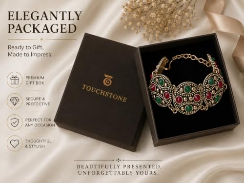 Image of Touchstone Indian bracelets for women mixed metal cuff crystal rhinestones bracelet handcrafted wrist enhancer free size designer in gold or oxidized white tone