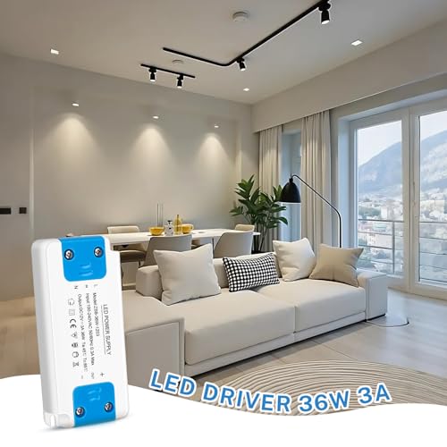 LED Transformator 1-36W, 240V auf 12V Treiber Netzteil, Kein LED-Flimmern, Kein Transformator-Rauschen, LEDs Niedervolttrafo, für G4, MR11 GU4, MR16 GU5.3 LEDs Lichtstreifen, 1 Stück