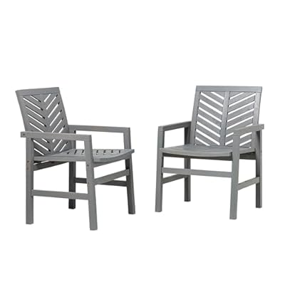 Walker Edison 2 Piece Outdoor Patio Chevron Wood Chair Set All Weather Backyard Conversation Garden Poolside Balcony, Set of 2, Grey