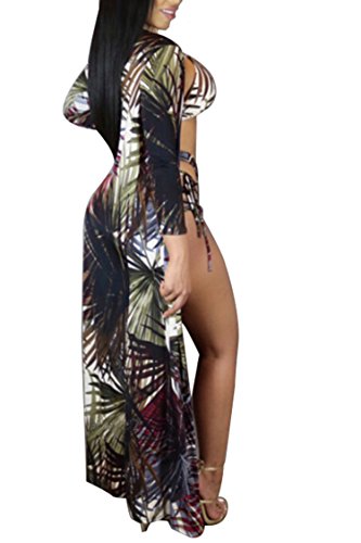 Viottiset Women's Printed 3 Pieces High Waist Bikini Maxi Swimsuit Cover up2