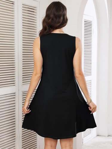 Image of Heymoments Women's Summer Dresses Sleeveless Casual Fashion Loose Swing Button Down Beach Dress with Pockets