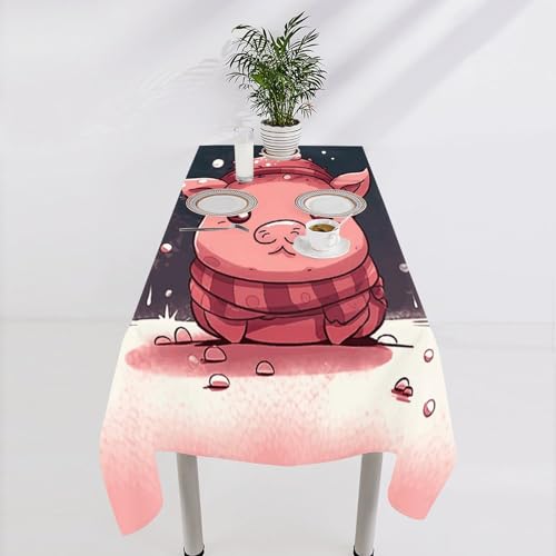Nappe rectangulaire imprimé flocon de neige et cochon de table lavable cuisine