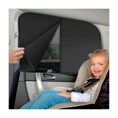 Sun Walker 2 PCS Car Window Shades, Magnetic Double Layer Cover Auto Rear Window Sunshades with Curtains, Full Cover/Half Shade Curtain UV Protection for Passenger Privacy