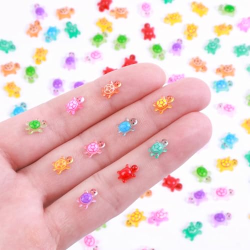 Yonseng 300pcs Mini Resin Turtles Luminous Tiny Turtle for Crafts Dollhouse Miniatures Mini Resin Things Animals for Fairy Garden Micro Landscaping Decoration Home Decor, 10 Colors(0.23 * 0.35inch)