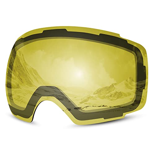 Odoland Unisex Ski Goggles for Men, Women and Boys - Frameless Snowboard Goggles With Magnetic Interchangeable Lens, UV Protection, Anti-fog, Helmet Compatible for Skiing Amber (sunny)+Yello