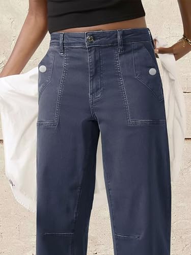 Flamingals Straight Mid Waist Barrel Pants Casual Button Fly Cropped Pants for Women4