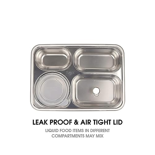 Image of Storescent Lunch Box with Compartment, Leak-Proof BPA Free Stainless Steel for School, Lunch Box for School & Office with a Fork, a Spoon and a Pair of Chopsticks (Grey, 4 Compartment)