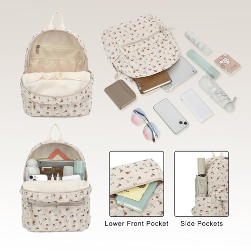 Image of Corduroy Womens Mini Backpack Girls Small Backpack Purse Fashion Casual Daypack School Bookbag (Flowers Brown)