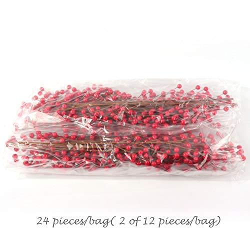 Larksilk 24 Artificial Red Holly Berry Stem Picks - Decorative Wire Branch Sprays For Christmas Tree Decoration, Holiday Décor, Silk Flower Arrangements, Diy Crafts - 35 Berries Per Stem #TOP2