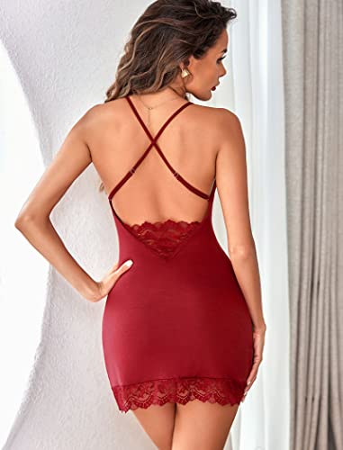Avidlove Womens Babydoll Lingerie Lace Chemise Sleepwear Modal Teddy Lingerie Wine Red #TOP3