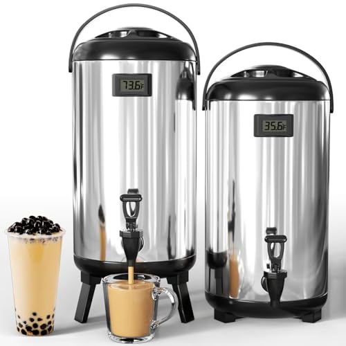 Insulated Beverage Dispenser 3.2 Gallon/12 L, Hot&Cold Water Dispenser with Spigot for Coffee Juice Tea Milk, Stainless Steel Drink Dispenser for Parties Catering Commercial Use Home, Silver, 2 Packs