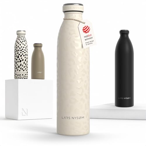 Image of LARS NYSOM Stainless Steel Insulated Water Bottle 12oz 17oz 25oz 34oz 51oz | Insulated Thermo Flask for Hot and Cold Beverages | Leakproof Drinking Bottle (Beige, 25.4oz)