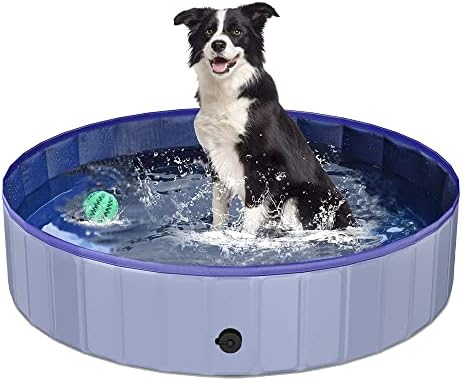 Plastic Paddling Pool Dog Pool Pet Swimming Pool for Small Dogs Hard Bath Pool Foldable Outdoor Bathing Tub Hard Kiddie Pool for Dogs Cats (32''x8'', GREYLY)